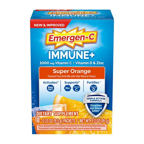 Emergen-C Immune+ Triple Action Immune Support Powder, 1000mg Vitamin C B D Zinc Manganese ...