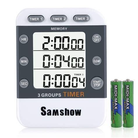 Samshow Digital Dual Kitchen Timer, 3 Channels Count UP/Down Timer ...