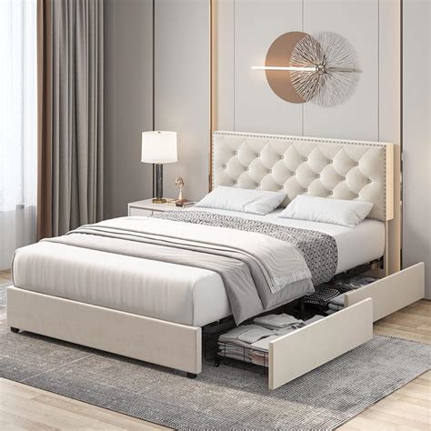 Amazon.com: HOSTACK Queen Size Bed Frame with 4 Storage Drawers, Modern ...