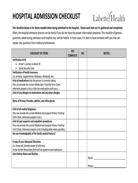 KS Labette Health Hospital Admission Checklist - Fill Out, Sign & Share ...
