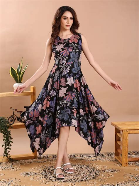 GoRichstar Navy Blue Sleeve Less Midi Dress For Women Price in India ...