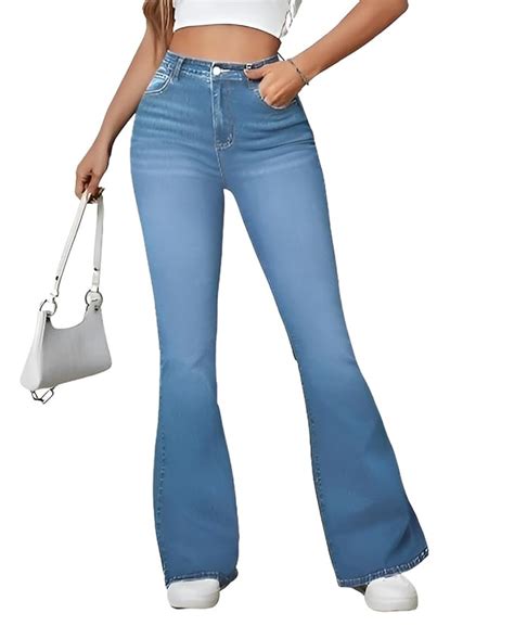 Buy Ben Martin Women’s Light Blue High Waist Jeans | Flared Bell Bottom ...