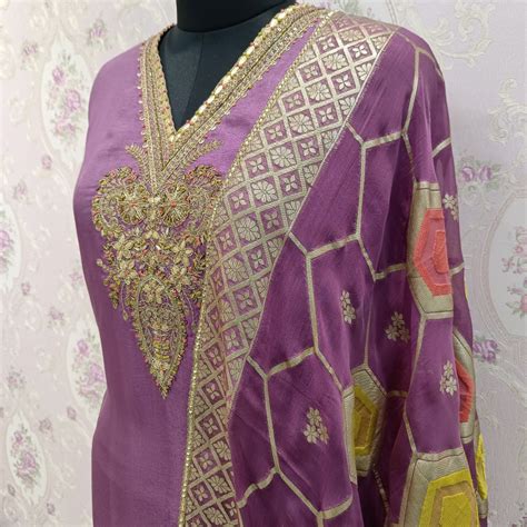 Elegant Mauvish Purple Silk - Heavy Designer V Neck Concept - Beautiful ...