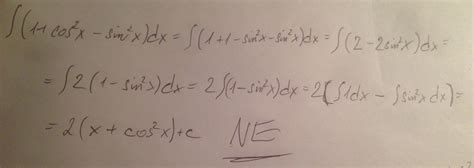integration - Integral with goniometric functions $int(1+cos^2x-sin ...