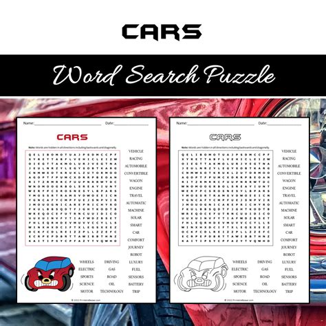 Cars Word Search Puzzle Worksheet PDF – PrintableBazaar