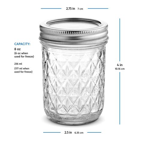 Crystal Regular Mouth 8 oz Jelly Mason Jars with Lids and Bands , High ...