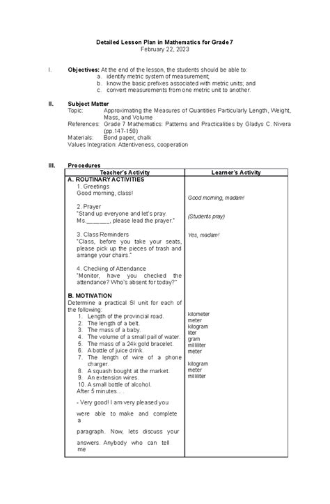 Image result for Math 7 Lesson Plan