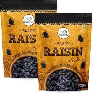 Greenfinity Seedless Black Raisins | Pack of 2 | 200g Each Raisins ...