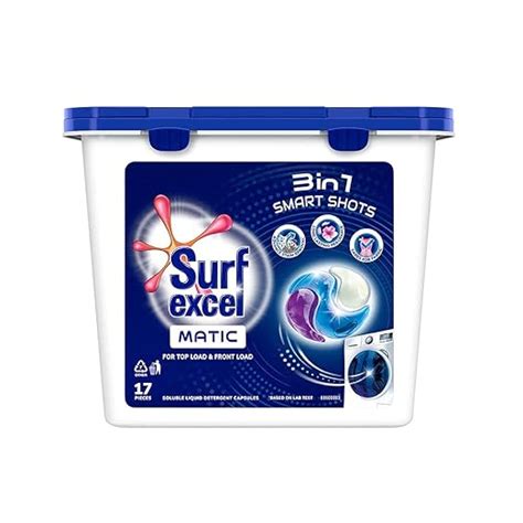 Surf Excel 3 in 1 Smart Shots Unit Dose Liquid Detergent For Both Front ...