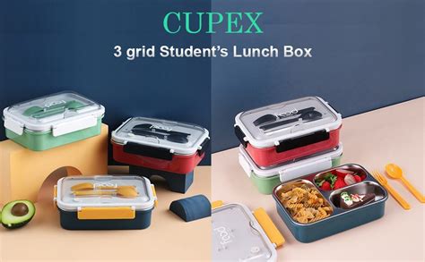 CUPEX Lunch Box for Kids –3 Compartment Leak-Proof BPA Free Stainless ...