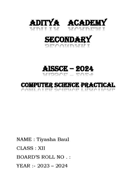 Sample Comp. Prac. Project - ADITYA ACADEMY SECONDARY AISSCE – 2024 ...