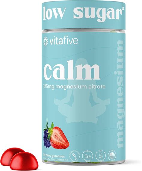 Vitafive Low Sugar Calm Magnesium Gummies, 125mg, Natural Mixed Berry ...