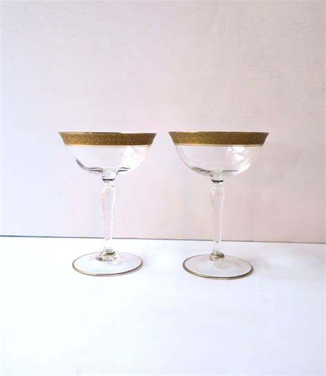 Champagne Coupes Cocktail Glasses with Gold Rim, Pair For Sale at 1stDibs