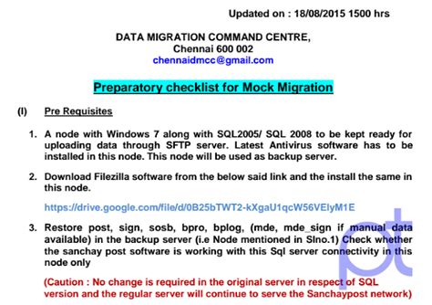 Check List for Mock and Live Migration Updated 18.08.15