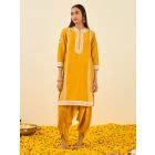 Ivory Gota Patti Chanderi Silk Kurta with Pants - Set of 2