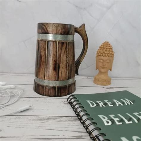 Buy All About Wood - Hand-Crafted Wooden Drinking Beer Mug for Home-Bar ...