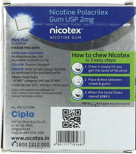 Buy NICOTEX 2MG NICOTINE GUMS SUGAR FREE STRIP OF 9 'S Online & Get ...