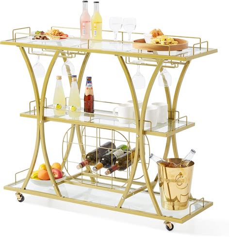 Amazon.com - GAOMON Gold Bar Cart, 3 Tier Bar Carts with Wheels ...