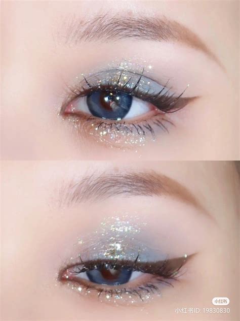 Glimmer Glittery Shimmery Blue Asian Eye Makeup. Korean Eye Makeup ...
