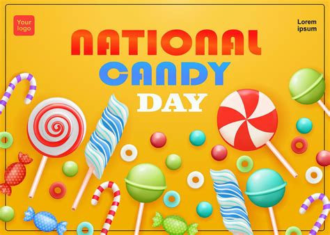 Happy National Candy Day Vector. Different types of candy. 3d vector of ...