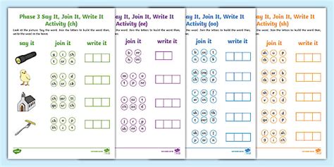 Phase 3 Say It, Join It, Write It Activity Pack (By Digraph: sh, ee, oo ...
