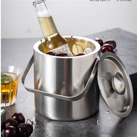 Ikohbadg Classic Round Ice Bucket, Double-Wall Stainless Steel ...