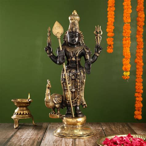 Black Gold Brass Murugan KumarSwamy Kartikeya Statue | 20" – Budhshiv.com
