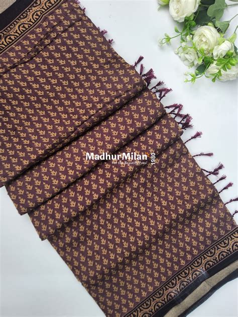 BAGRU PRINT KAJU SILK SAREE BROWN – Madhur Milan