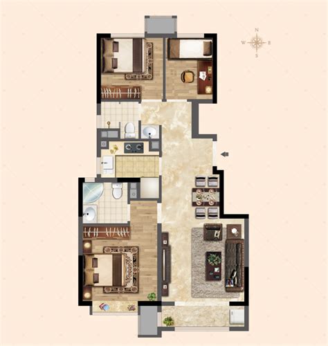 2.2 - 现代风格三室两厅装修效果图 - 花生设计效果图 - 躺平设计家