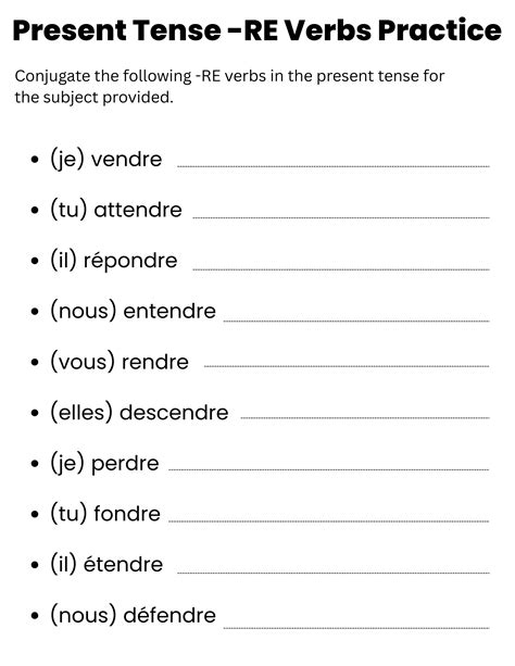 re verbs in the present tense french | Teaching Resources