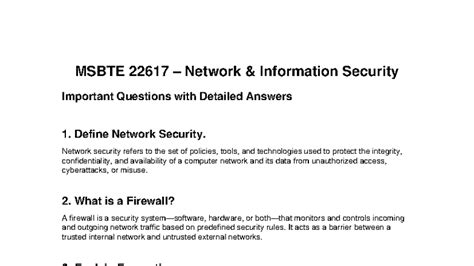 MSBTE 22617 Network Security Important Questions & Answers - Studocu