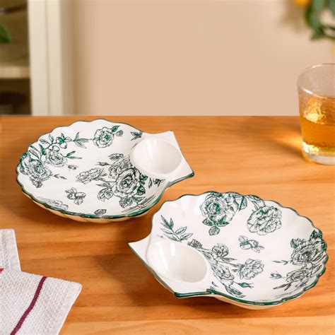 Chinoiserie Green Ceramic Section Plates Set Of 2 Online - Premium ...
