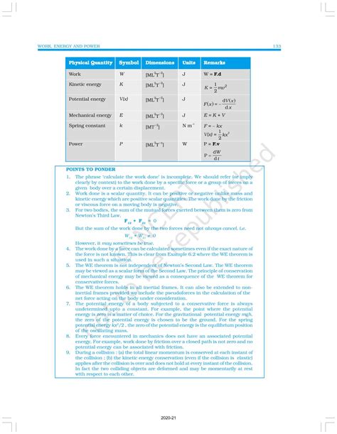 Work Energy And Power - NCERT Book of Class 11 Physics Part I