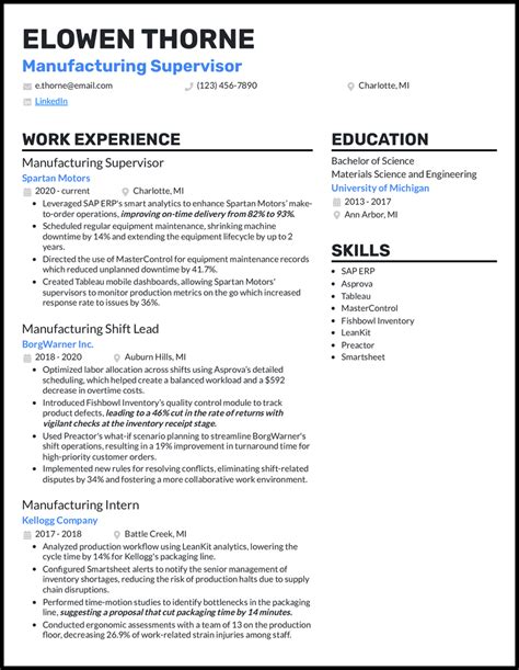 Manufacturing Resume Examples 的图像结果
