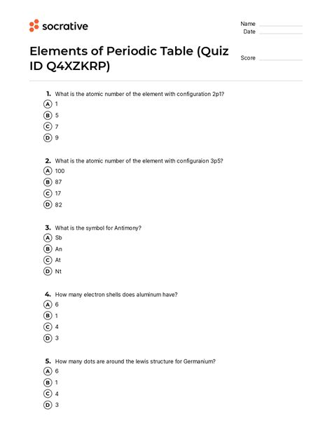Elements Of The Periodic Table Quiz