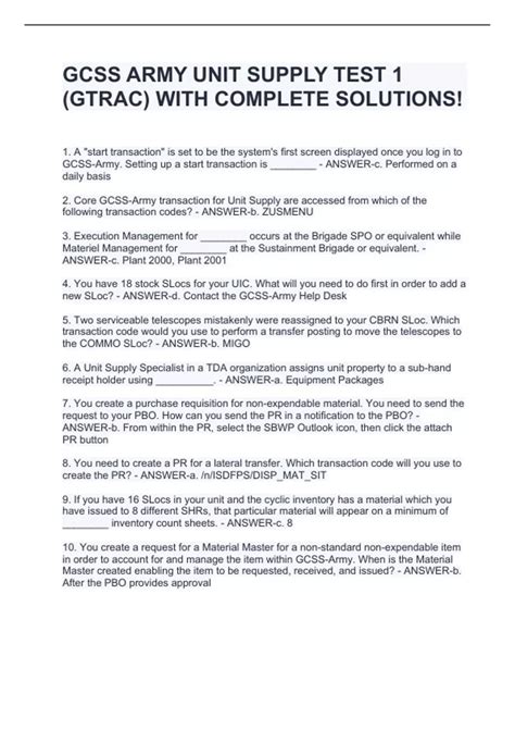 GCSS ARMY UNIT SUPPLY TEST 1 (GTRAC) WITH COMPLETE SOLUTIONS! - GCSS ...