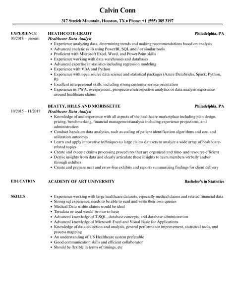 Healthcare Data Analyst Resume Samples | Velvet Jobs