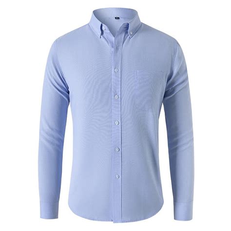 Men Long Sleeve Shirts Mens Solid Oxford Shirt Long Sleeve Button Down ...