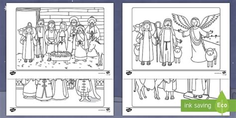 Nativity Scene Colouring Pages (teacher made) - Twinkl