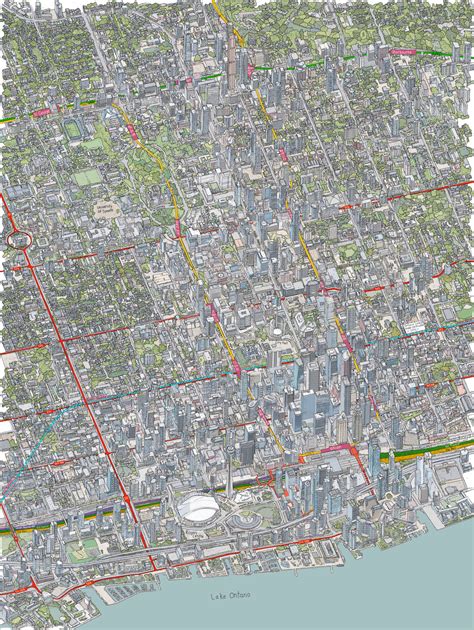 Map of downtown Toronto transit network. Shows rail and tram lines : r/TransitDiagrams