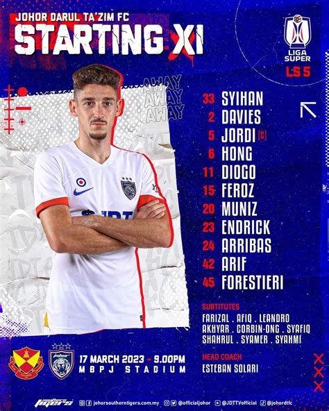 JOHOR DARUL TA’ZIM FC | LIGA SUPER 2023 Starting Line-up SELANGOR vs JOHOR DARUL TA'ZIM SEL ...