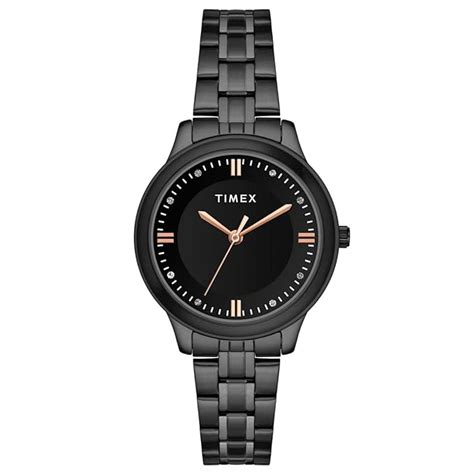 TIMEX Analog Watch for Women with Black Round Dial & Black Stainless ...