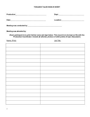 Toolbox Talks Sign-In Sheet - Blank Fillable Template | Fill Out, Print ...