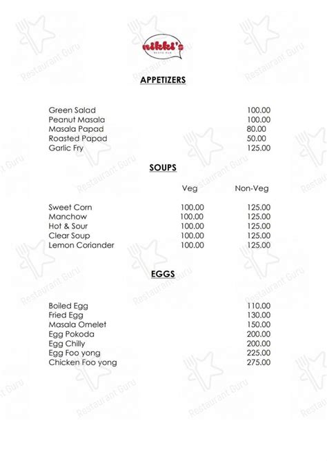 Menu at Nikki's Pub & Restaurant, Bengaluru