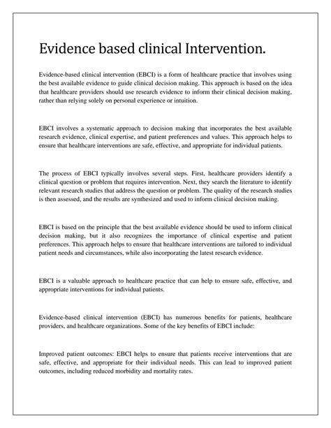 SOLUTION: Evidence based clinical intervention - Studypool