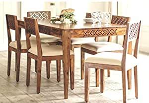 SM ARTS CNC Wooden Dining Table 6 Seater | Dinner Table & 6 Chairs with ...