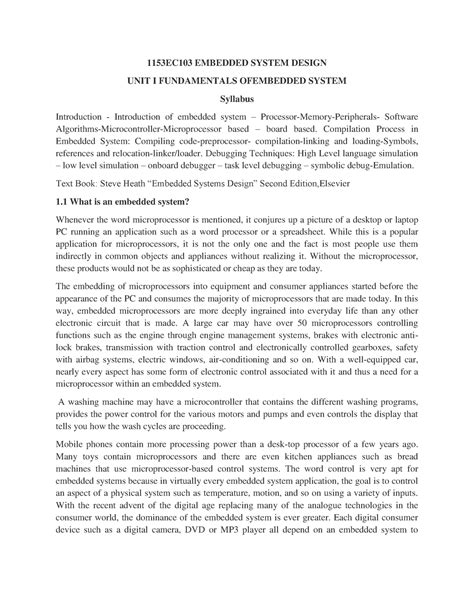 UNIT I Fundamentals Ofembedded System note - 1153EC103 EMBEDDED SYSTEM ...
