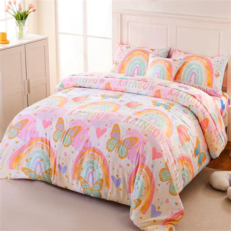 Amazon.com: Tasselily Rainbow Twin Bedding Sets for Girls,Butterfly ...