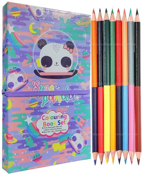 FunBlast Panda Theme Cartoon Colouring Book with 8 Double Side Colour ...