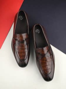 House of Pataudi House of Pataudi Men Brown Faux Leather Formal Slip On ...